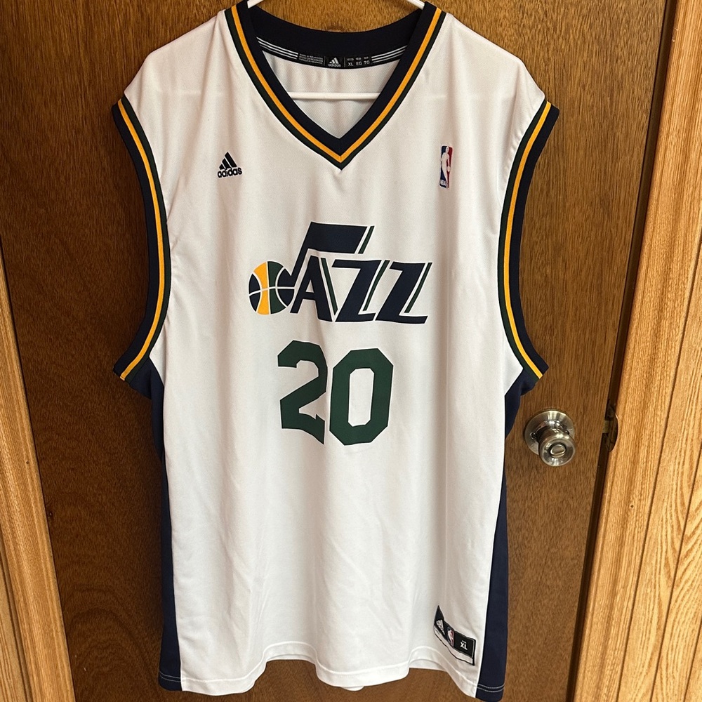 Hayward Adidas White and Navy Jazz Basketball Jersey